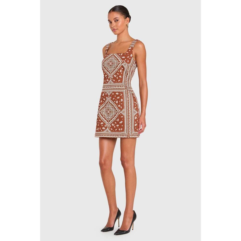 Amanda Uprichard Rust and Cream Bandana Mini Dress - Picture 3 of 4
